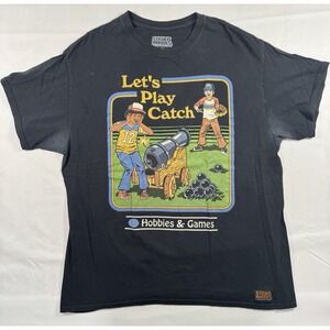 Steven Rhodes Let's Play Catch T Shirt Mens Large Black Graphic Cannon Tee
